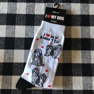 NWT HWA YU Women I ❤️ My SHIN TZU Dog Crew Socks Size 9-11